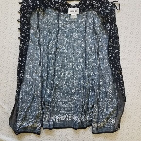 Vtg 1990s Fashion Bug Black Ditsy Floral Print Button Front Laced Shirt Dress 14 - Picture 3 of 7